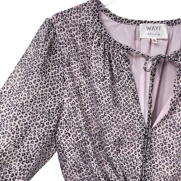 WAYF Laura Mini Dress Size Medium Animal Print Cheetah Stripe Long Sleeve EUC - Picture 9 of 15